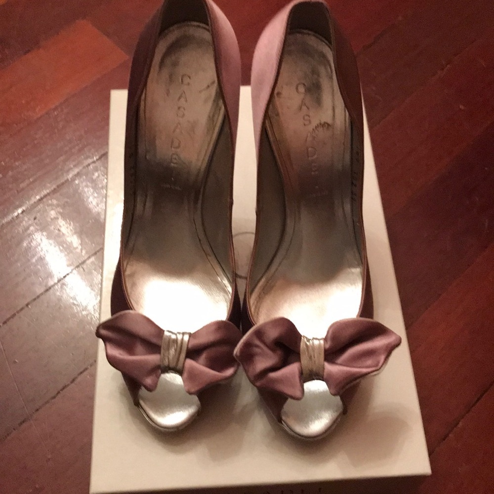 Casadei Pink satin and silver platform n heel